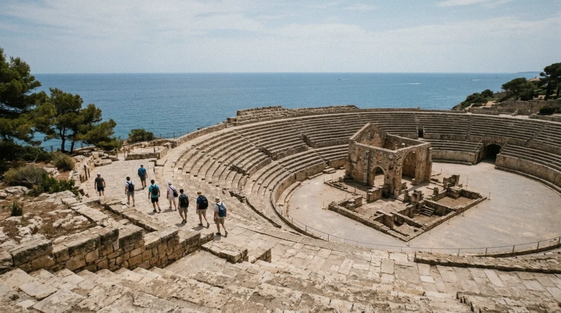 Roman amphitheatre above the sea at Tarragona on a Tarragona and Sitges day trip from Barcelona, Catalonia