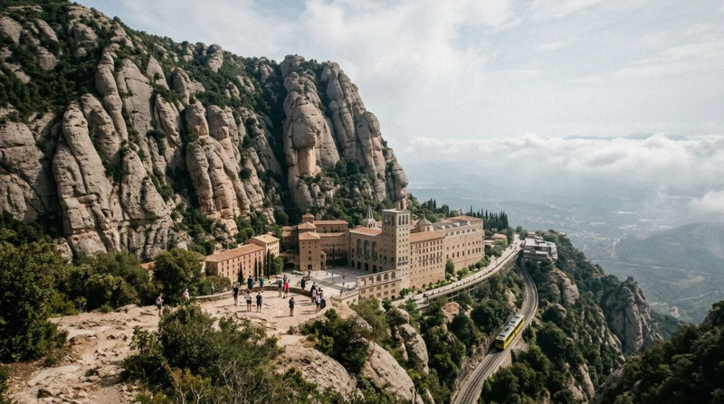 Cogwheel train climbing to Montserrat monastery on a Montserrat day trip from Barcelona, Catalonia