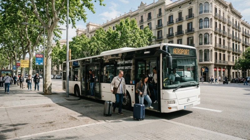 Aerobus shuttle at Plaça Catalunya, the meeting point for many day trips from Barcelona, Catalonia